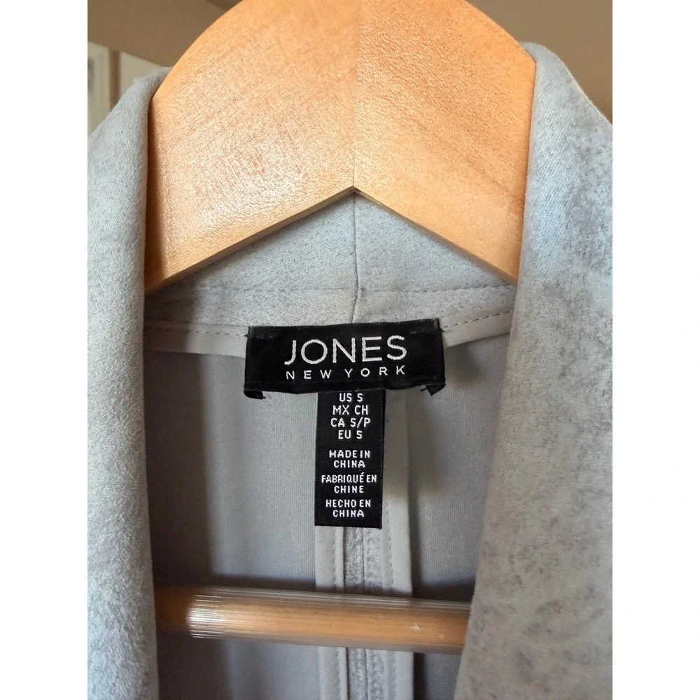 Jones New York Womens Gray Drape Front Faux Suede Jacket Size‎ S